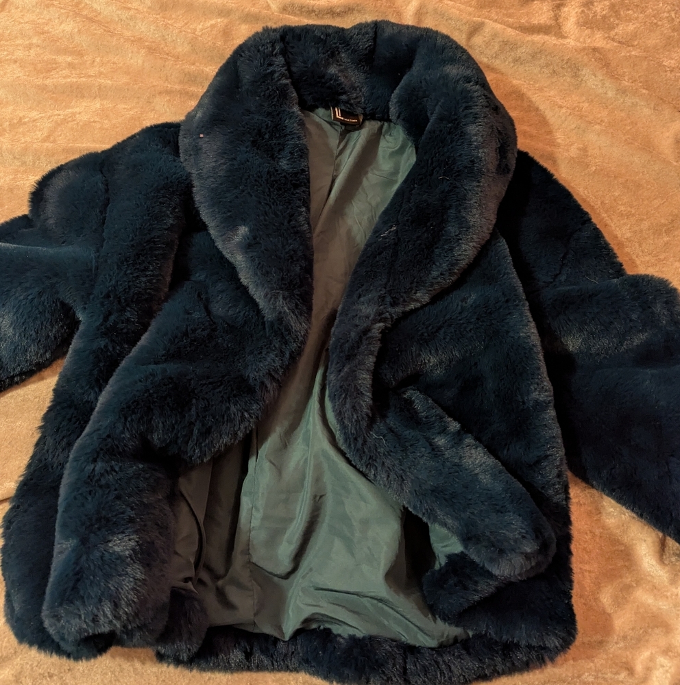 Luxurious Navy Faux Fur Coat